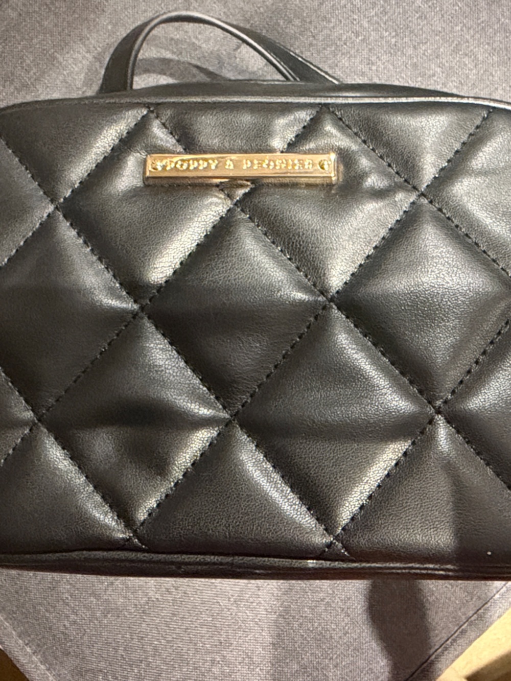 Poppy & Peonies Black Quilted Crossbody with Gold Plaque